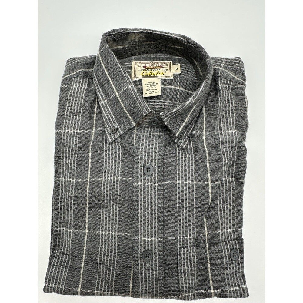 Cabelas Outfitter Series Long Sleeve Plaid Gray Shirt Mens M Cotton NWOT Vintage